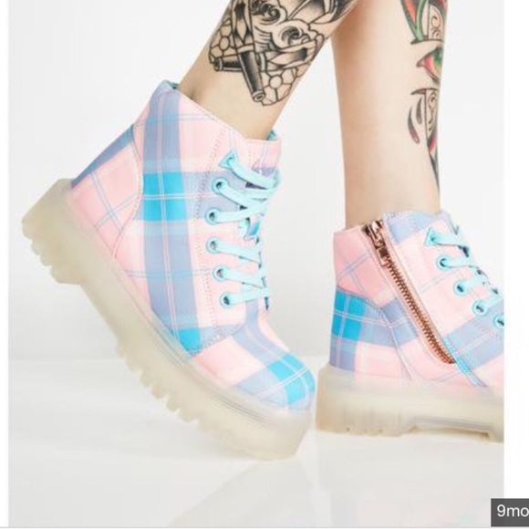 YRU slayr plaid pastel and clear high top sneakers - Picture 1 of 8